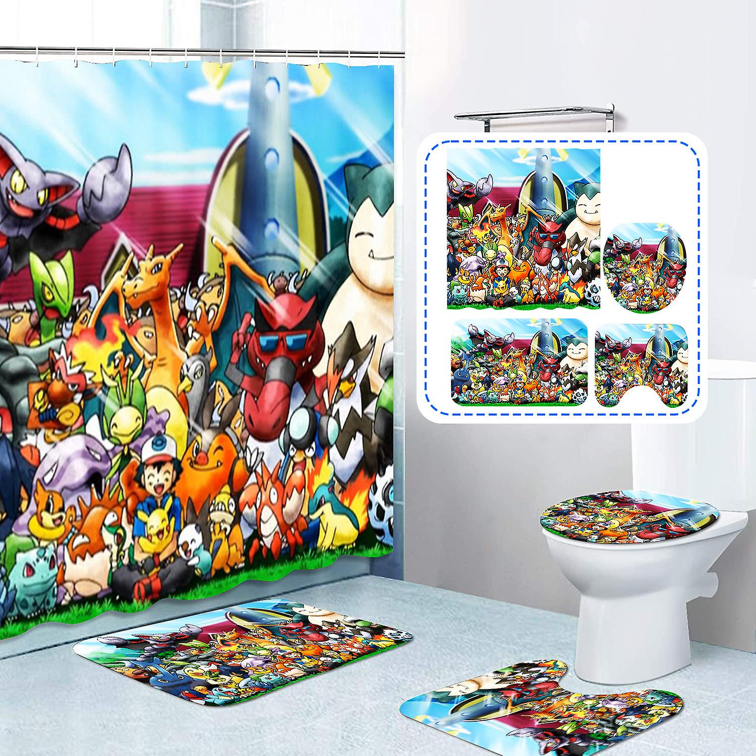 Born Pretty Pokemon Pikachu Charmander Kawaii Anime Cartoon Bathroom Curtains Shower Curtain Set Waterproof Anti-mould Polyester Decor