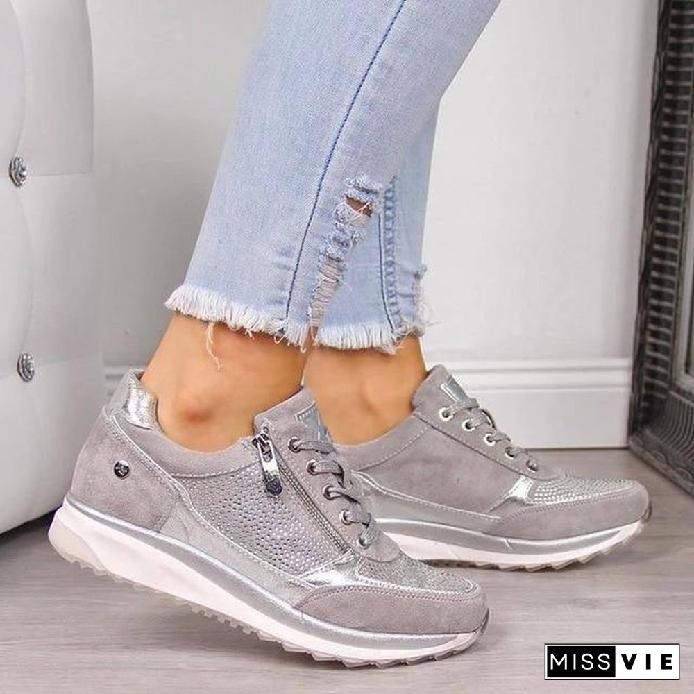 Women Casual Shoes New Fashion Wedge  Flat Shoes Zipper Lace Up Comfortable Ladies Sneakers Female Vulcanized Shoes