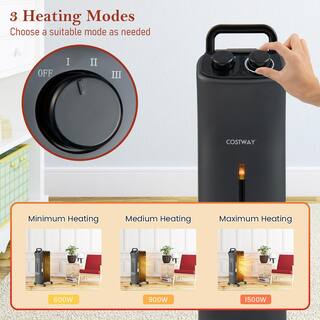 Costway 1500-Watt Electric Heater Oil Filled Space Heater with Adjustable Thermostat EP25436US-BK