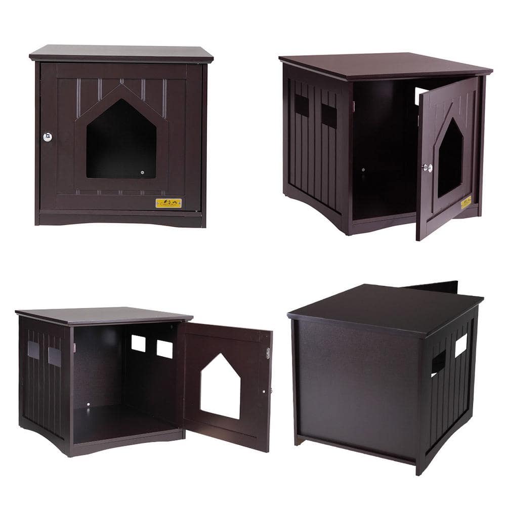 COZIWOW Wooden Cat House and Litter Box Enclosure Nightstand with 4 Vents, Brown CW12G0310