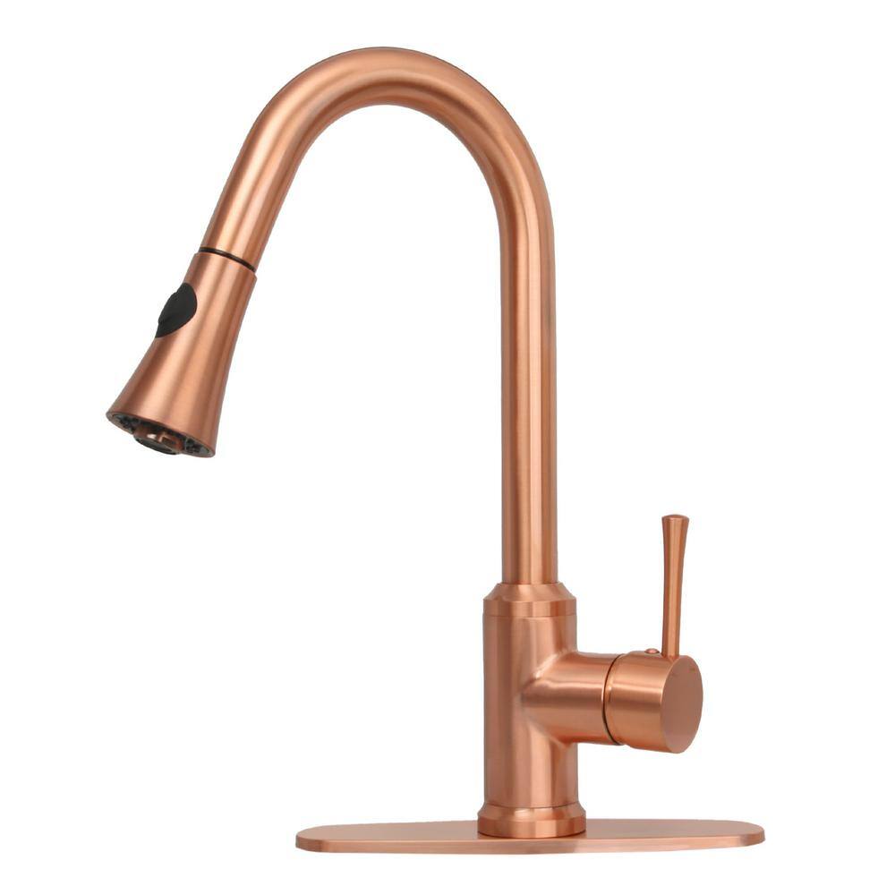 Akicon Single-Handle Pull Down Sprayer Kitchen Faucet with Deckplate in Brushed Copper AK96466-C