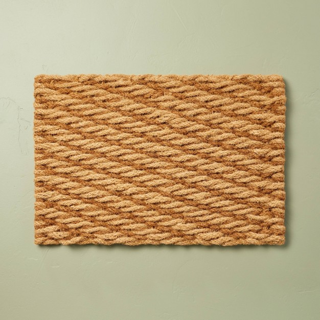 Chunky Twisted Rope Handwoven Coir Doormat Natural brown With Magnolia