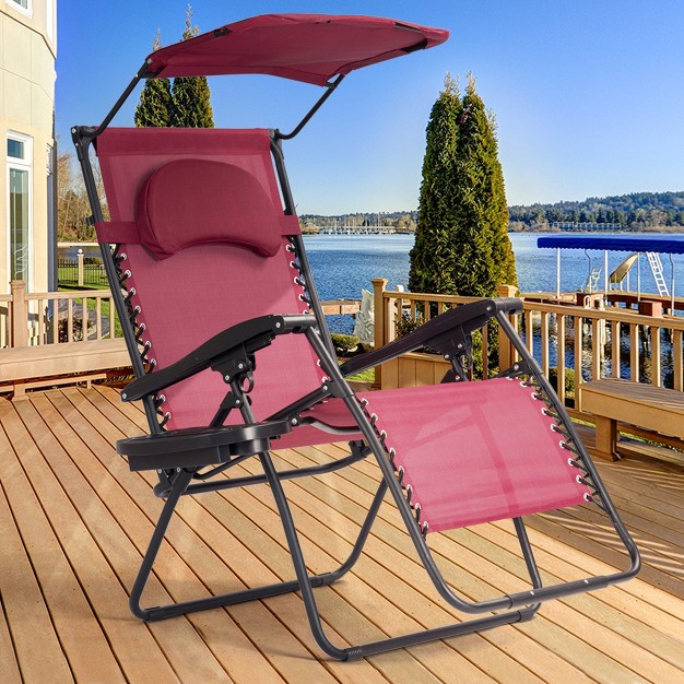 Tangkula Recling Zero Gravity Chair With Drink Tray amp Sunshade Wine