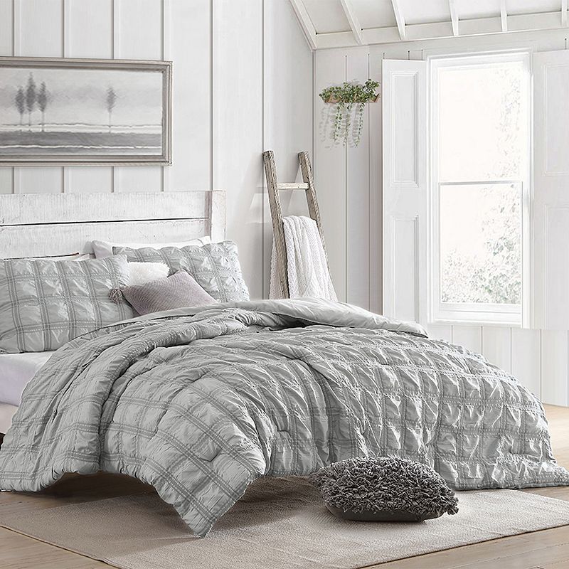 Swift Home Modern Textured Seersucker on Check Pattern Comforter Set with Shams