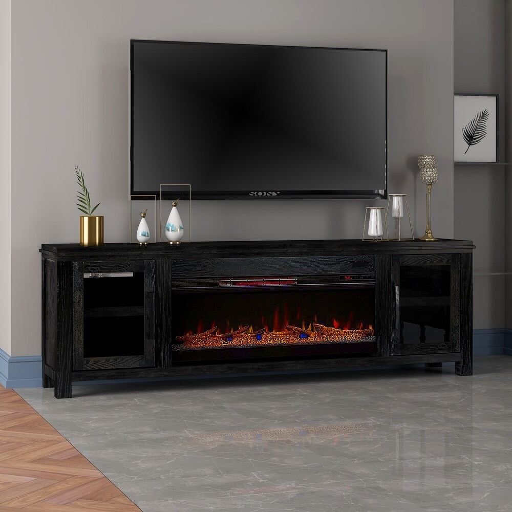 Bridgevine Home Tybee 86 inch Electric Fireplace TV Console for TVs up to 95 inches  No Assembly Required  Clove finish