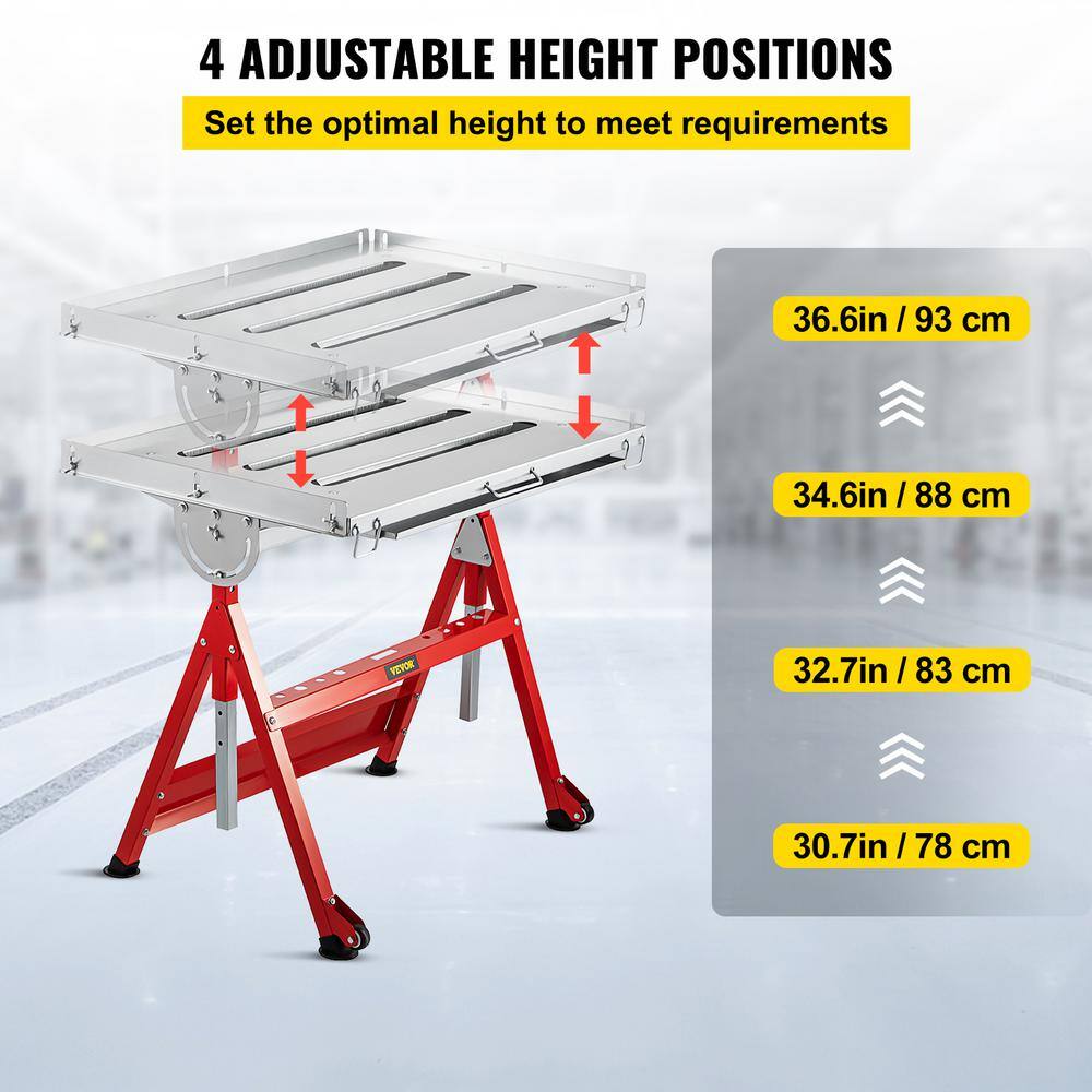 VEVOR Folding Welding Table 30 in. x 20 in. Sawhorse Workbench 400 lbs. Adjustable with Casters Retractable Guide Rails HJTYCYBD130209VOLV0