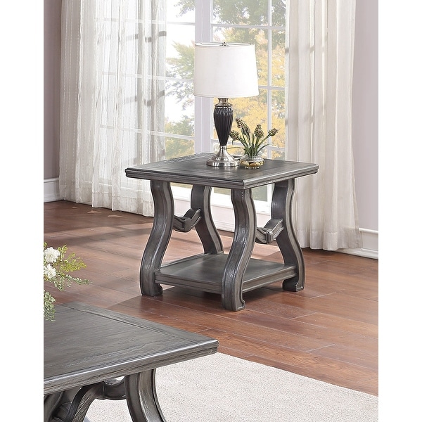 Enjoy Traditional Elegance And Maximum Durability End Table With Open Shelf And Sliver Curved Lines，Size: 26