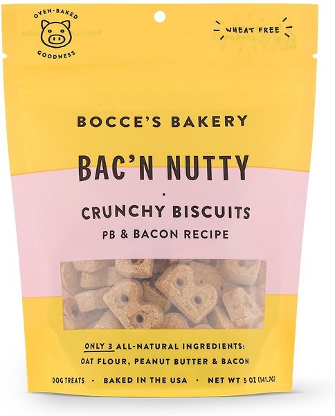 Bocce's Bakery Everyday Bac'N Nutty Biscuits Crunchy Dog Treats， 5-oz bag