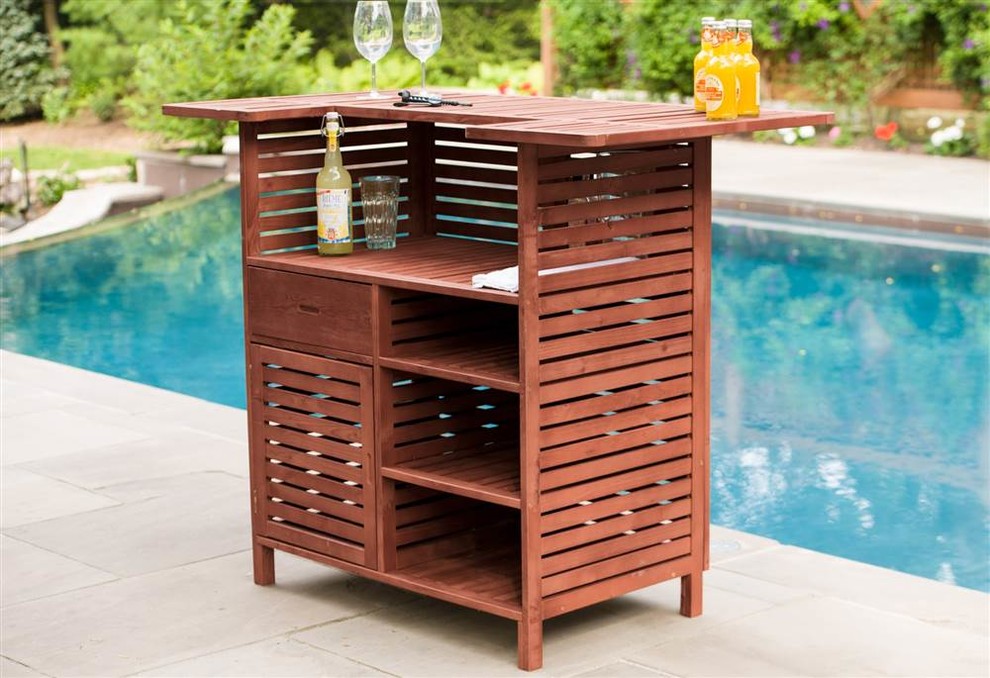 54 in. Storage Outdoor Bar in Brown   Transitional   Outdoor Pub And Bistro Tables   by Leisure Season Ltd.  Houzz