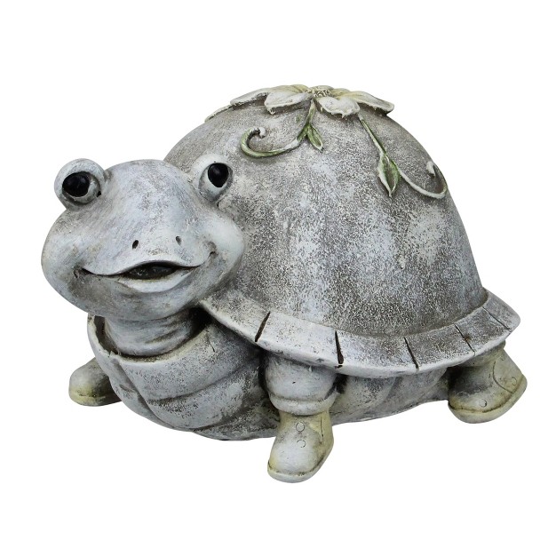 Gray And White Outdoor Turtle In Rain Boots Garden Statue