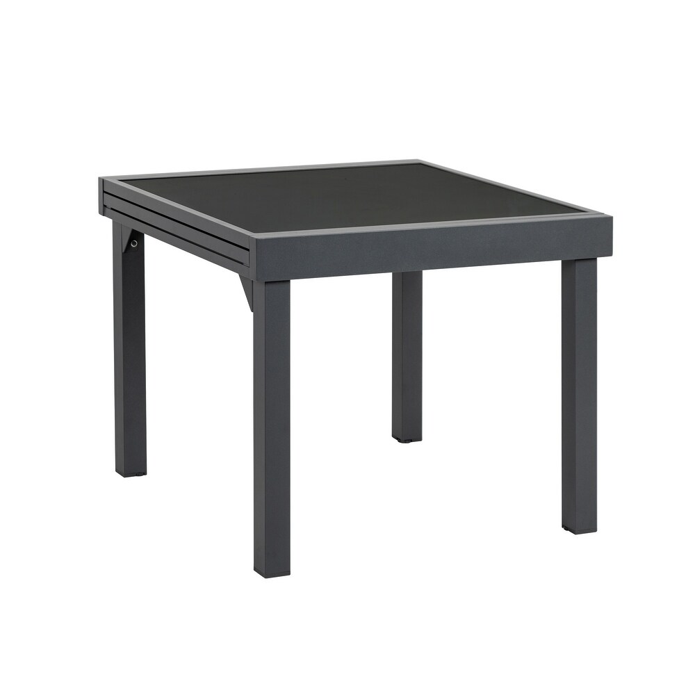 VredHom Outdoor Tempered Glass Top Aluminum Extendable Dining Table   35.4 in W x 35.4 70.9 in L x 29.5 in H