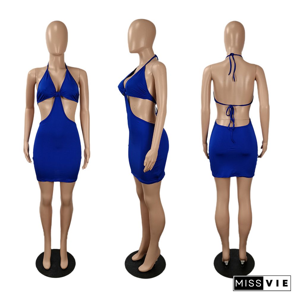 Backless Cut Out Spaghetti Strap Bodycon Sexy Dress