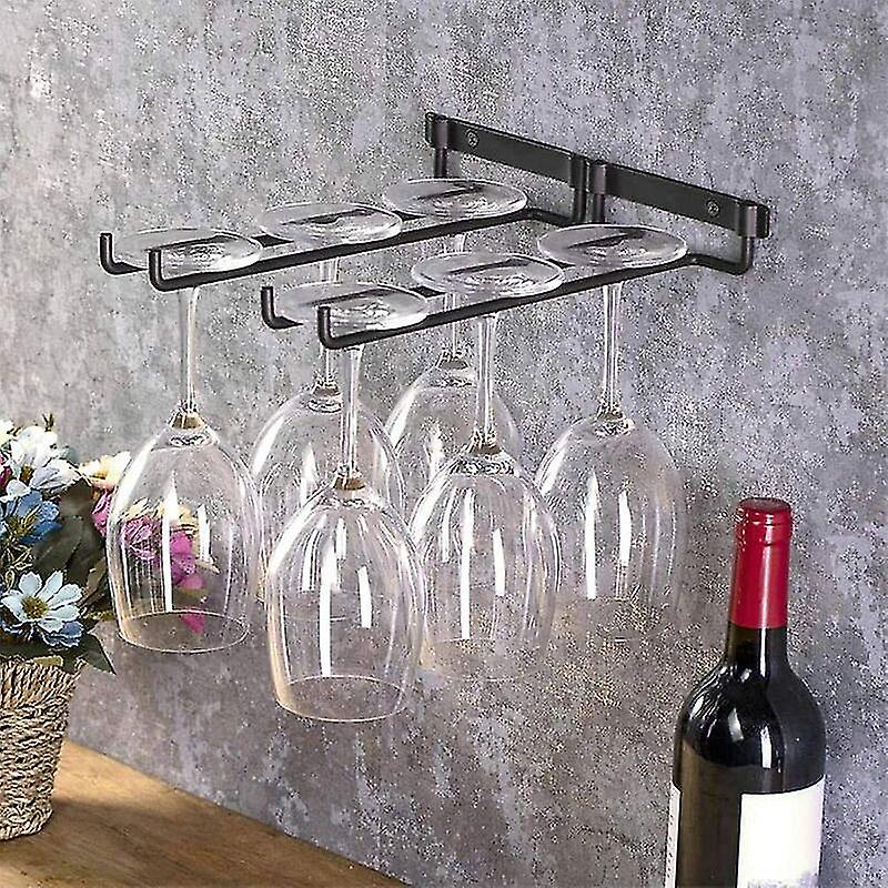 Wine Glass Holder， 2 Pcs Stemware Glass Holder With Screws， Hanging Durable Metal Wine Glass Rack Fits 4 Glasses For Kitchen， Bar， Restaurant， Black