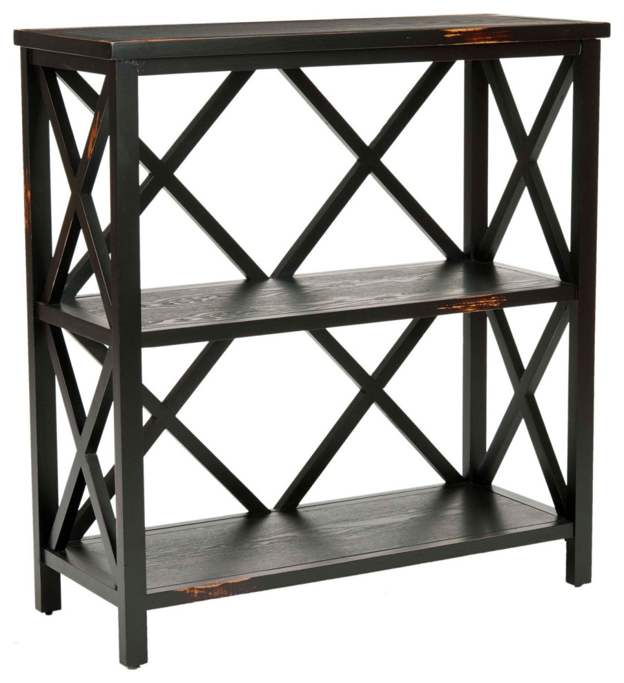 Anesa Low Etagere/ Bookcase Distressed Black   Transitional   Bookcases   by Peachtree Fine Furniture  Houzz