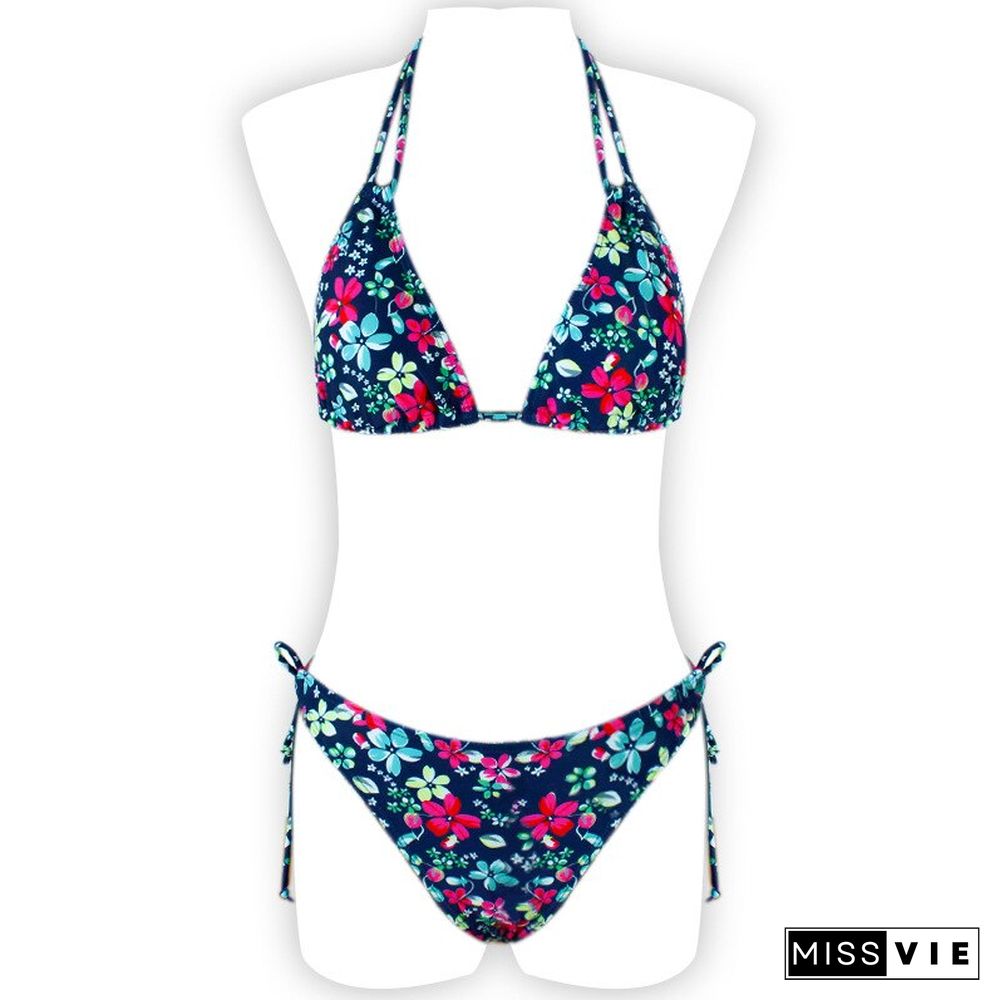 New Multi-color Printed Neck Strap Halter Sexy Split Bikini Swimsuit Ladies 2-piece Swimsuit Swimming Suit For Women Bikini Set