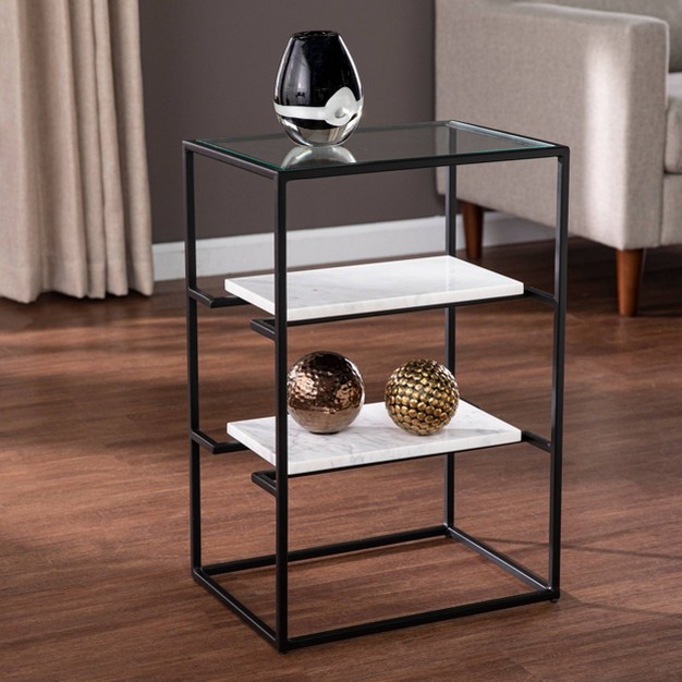 Ghullrio Glass Top End Table With Storage Black white Aiden Lane