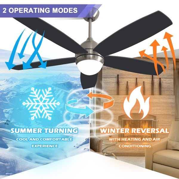 52 in. LED Indoor Brushed Nickel Ceiling Fan with Light Kit， Remote and Reversible Blades and Motor Shopping - The Best Deals on Ceiling Fans | 41309977