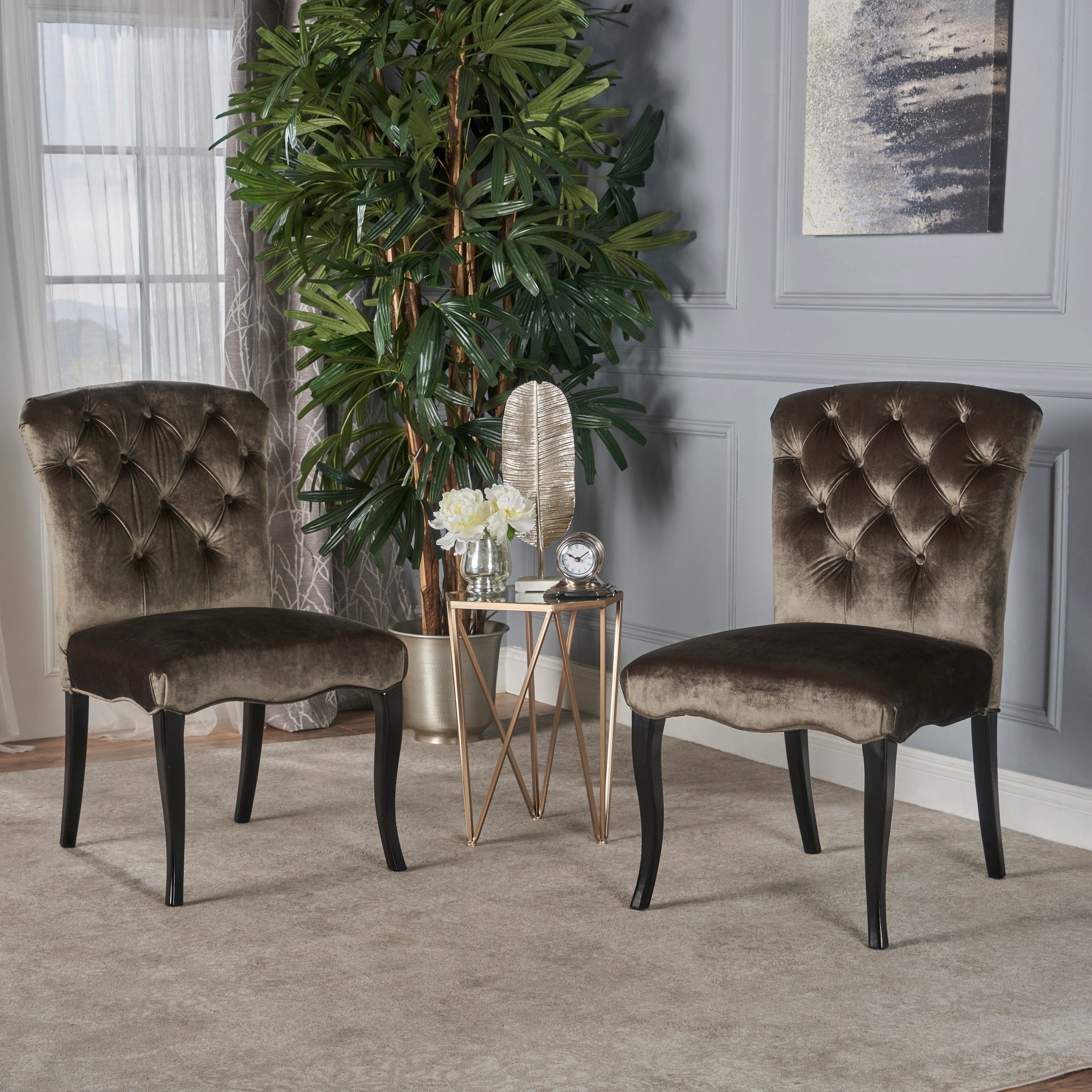 Hallie Traditional Tufted Armless Dining Chairs (Set of 2)