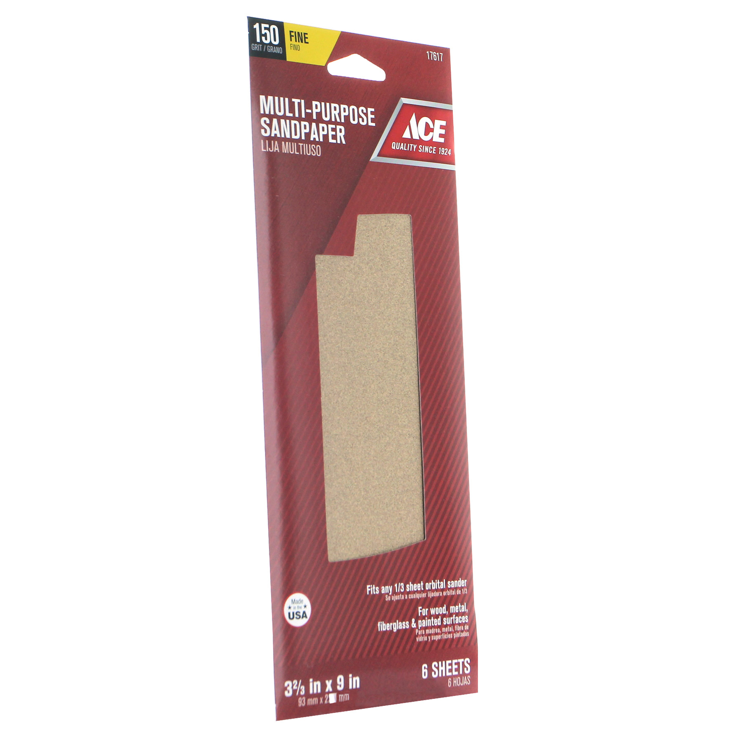 Ace 9 in. L X 3-2/3 in. W 150 Grit Aluminum Oxide Sandpaper 6 pk