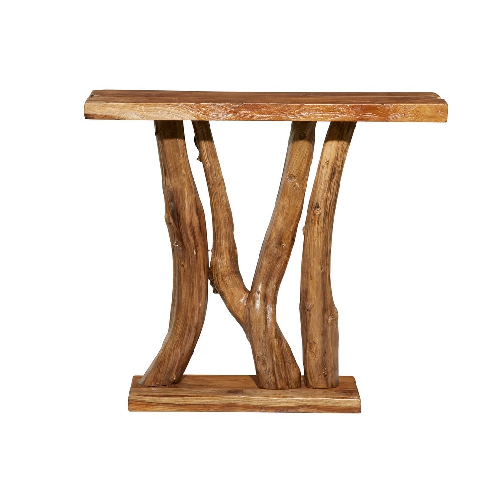 Brown Teak Wood Small Live Edge Tree Trunk Console Table