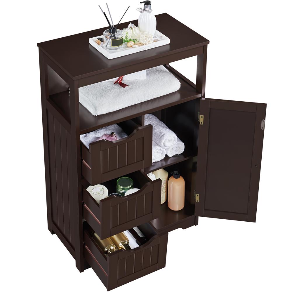 Easyfashion Wooden Bathroom Floor Cabinet Multiple Tiers Storage Organizer， Espresso