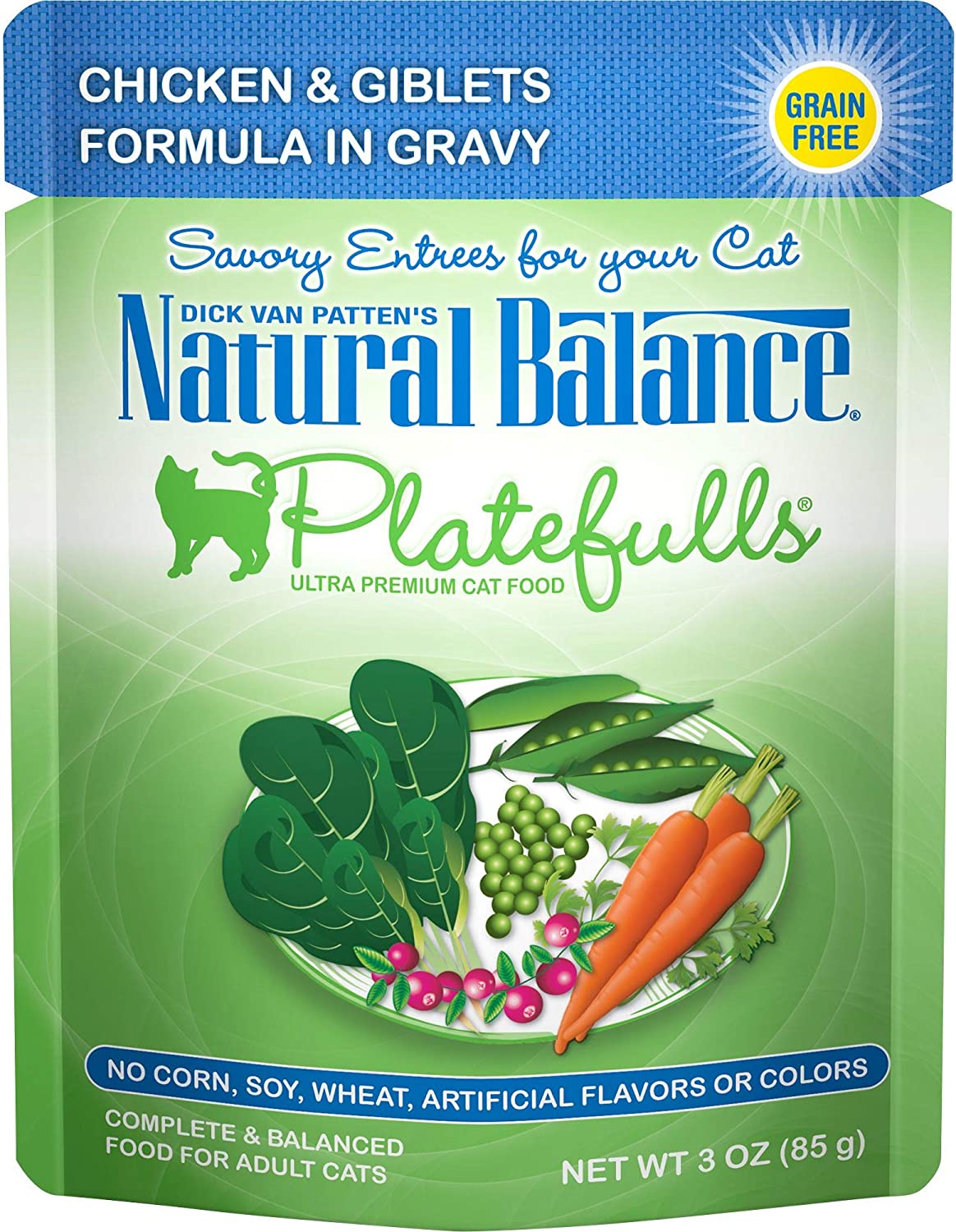 Natural Balance Platefulls Chicken and Giblets Formula in Gravy Grain-Free Cat Food Pouches 3-oz pouch case of 24