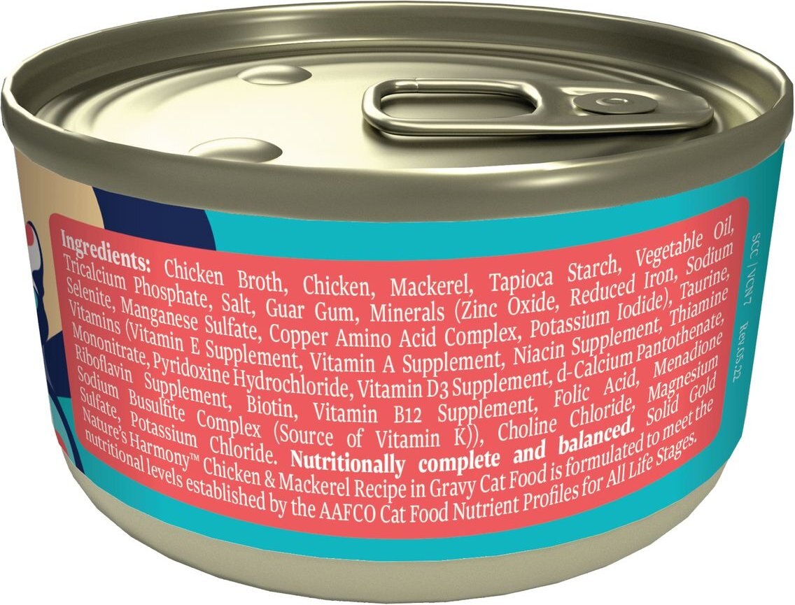 Solid Gold Nature's Harmony Chicken and Mackerel Recipe in Gravy Grain-Free Wet Cat Food， 2.8-oz can， case of 12， 2 count