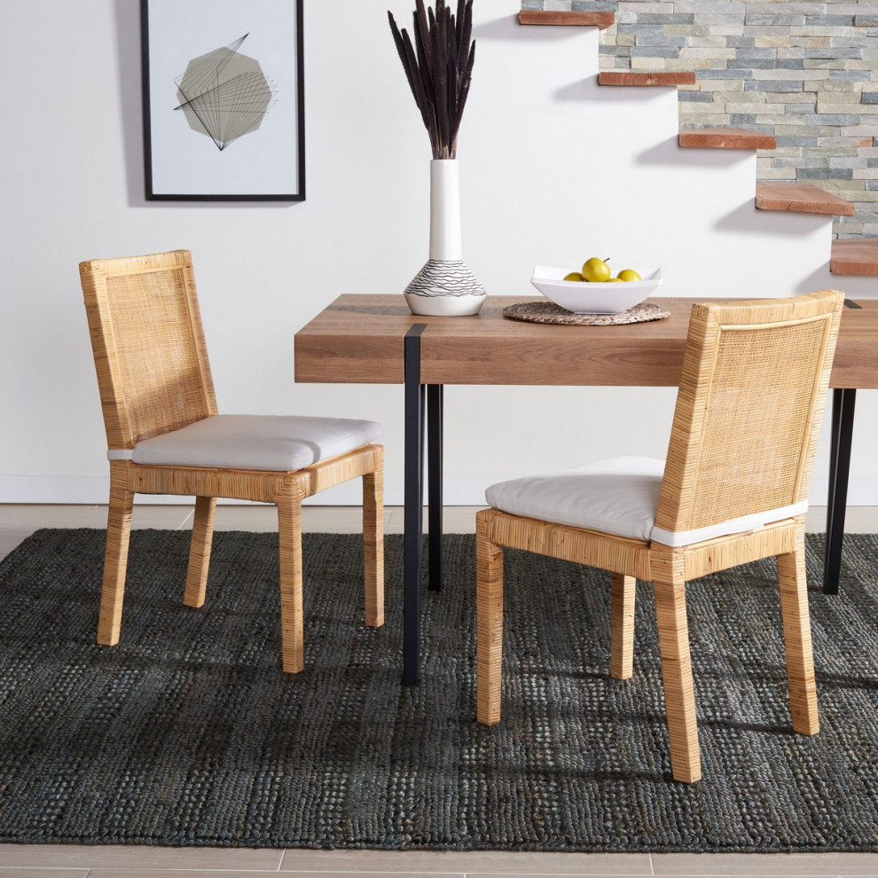 Dorea Cane Dining Chair With Cushion Set of 2   Tropical   Dining Chairs   by Virgil Stanis Design  Houzz