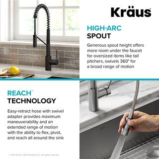 KRAUS Oletto Single-Handle Pull-Down Sprayer Kitchen Faucet with QuickDock Top Mount Installation Assembly in Matte Black KPF-2631MB