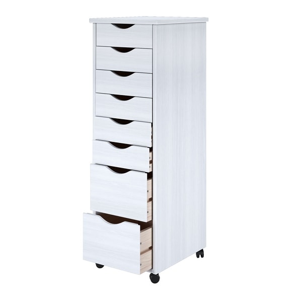 Solid Wood 6+2 Drawer Roll Cart - White