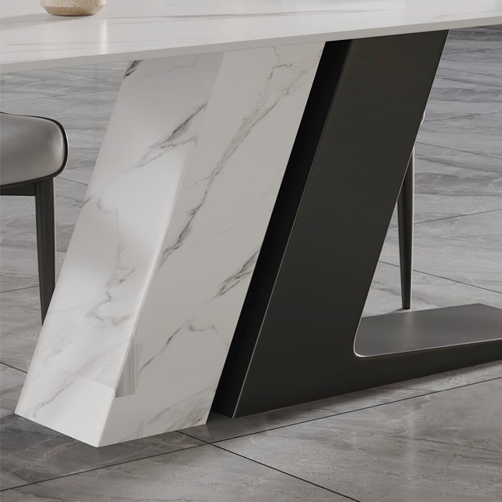 Modern and Luxury White Dining Table  with Rectangular Sintered Stone Tabletop Z shaped Stainless Steel Base