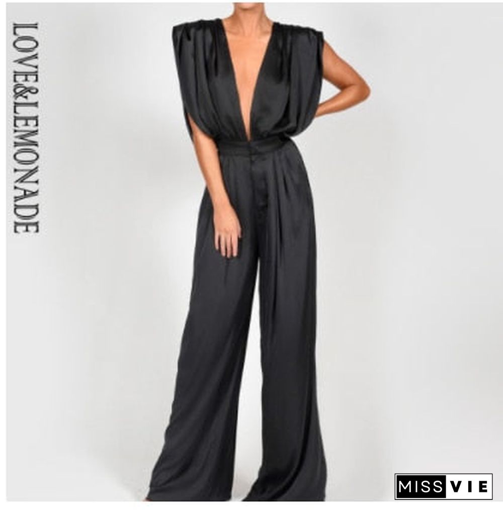 Sexy Deep V-Neck Open Back Loose Wide Leg Shape Jumpsuit LM82918