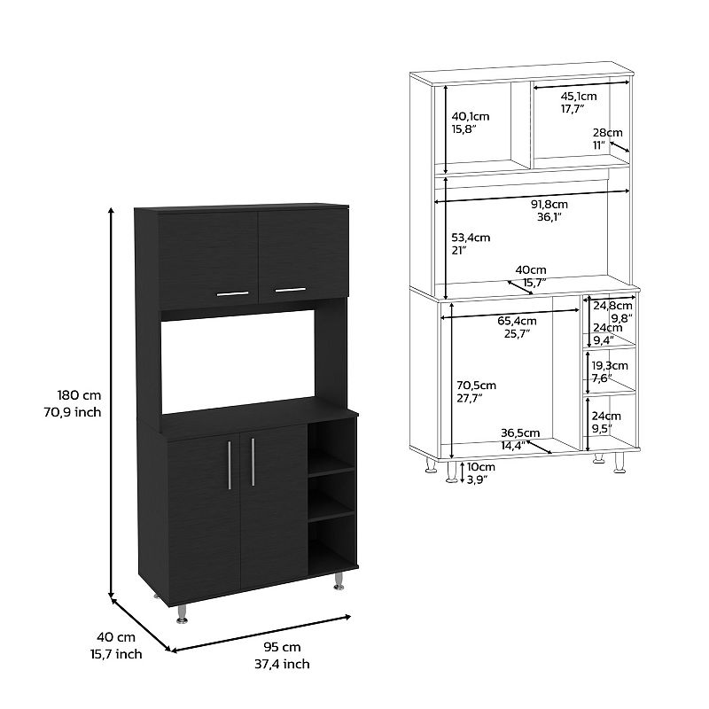 DEPOT E-SHOP Malta Kitchen Pantry Double Door Cabinet， Four Legs， Three Shelves， Black