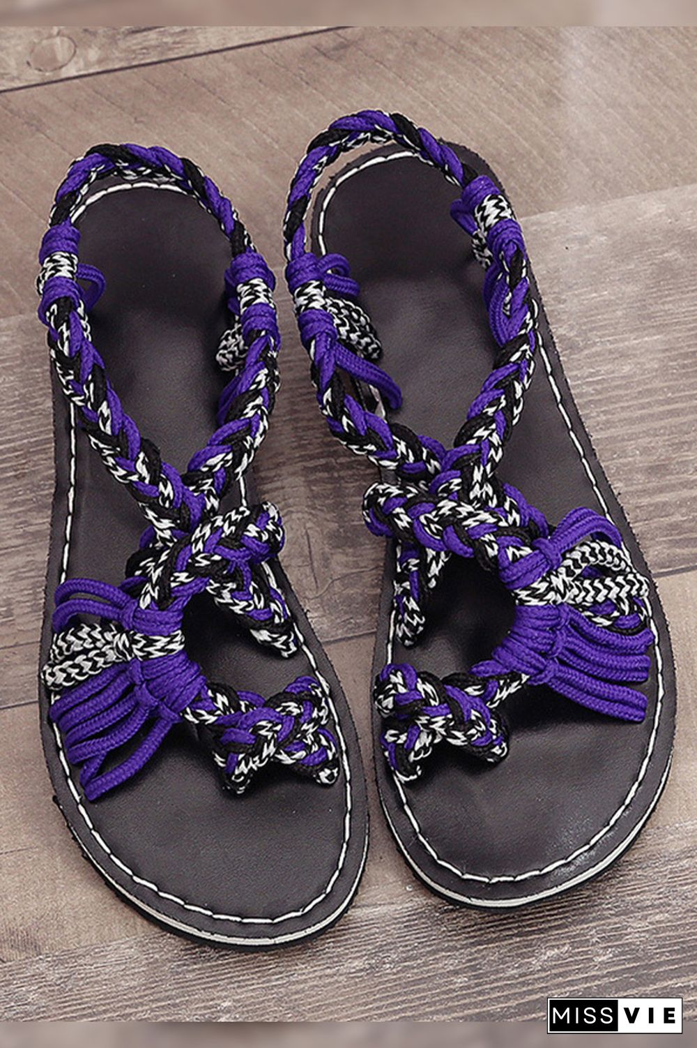 Colorful Rope Twist Knot Splicing Flat Sandals