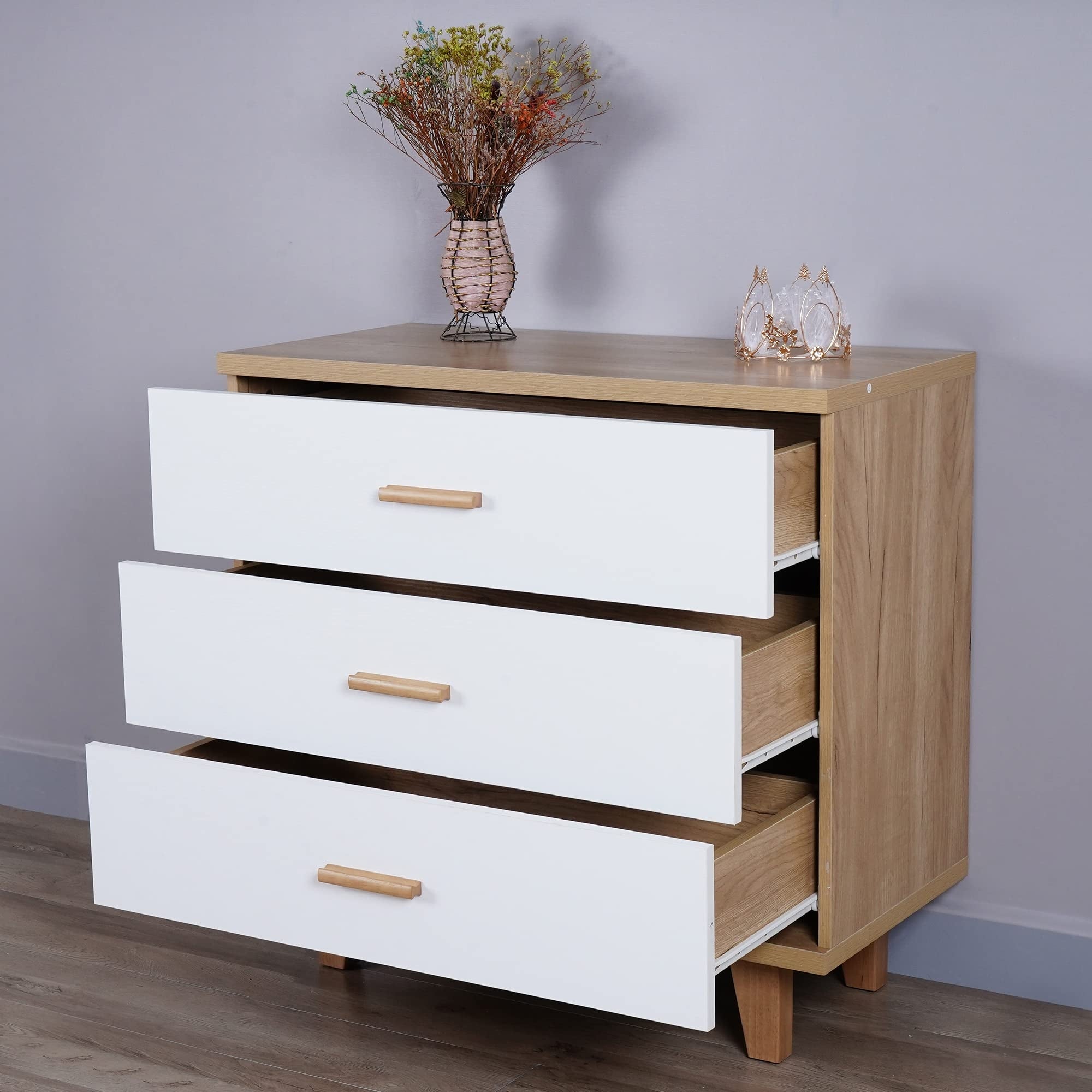 White Dresser for Bedroom， 3 Drawer Dresser with Soild Legs and Handles， Wood Dresser Cabinets， - as picture - - 37668754