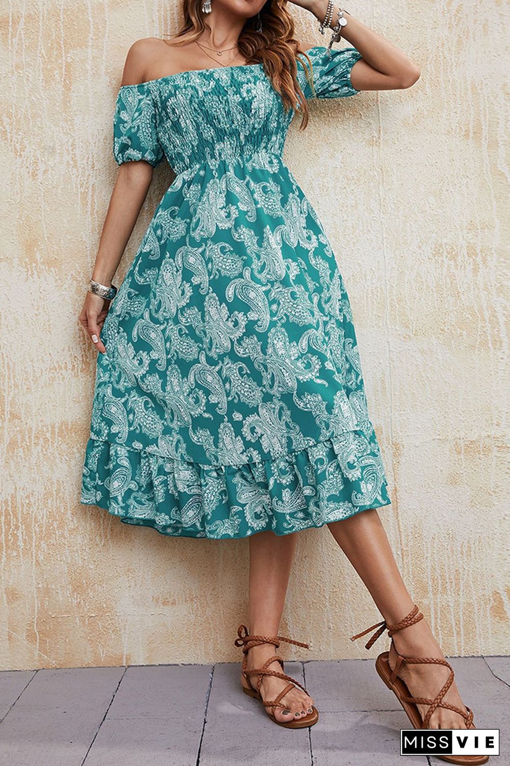 Off Shoulder Floral Print Loose Maxi Dress Wholesale