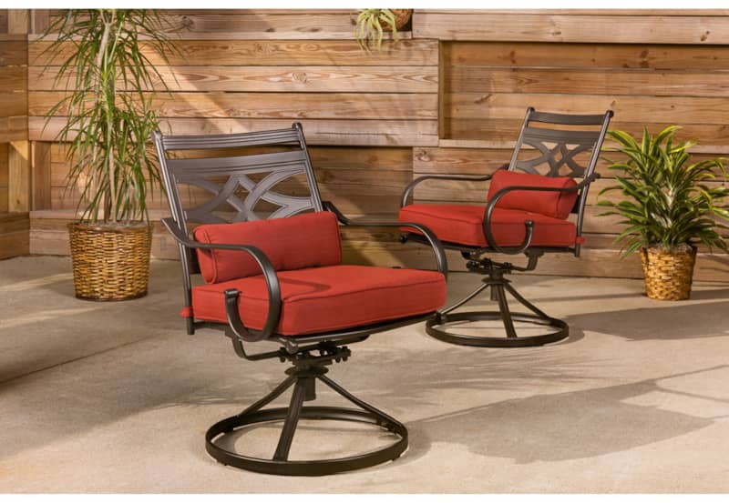 Hanover Montclair 5-Piece Outdoor Dining Set In Chili Red/Brown With 4 Swivel Rockers， 40 Square Dining Table