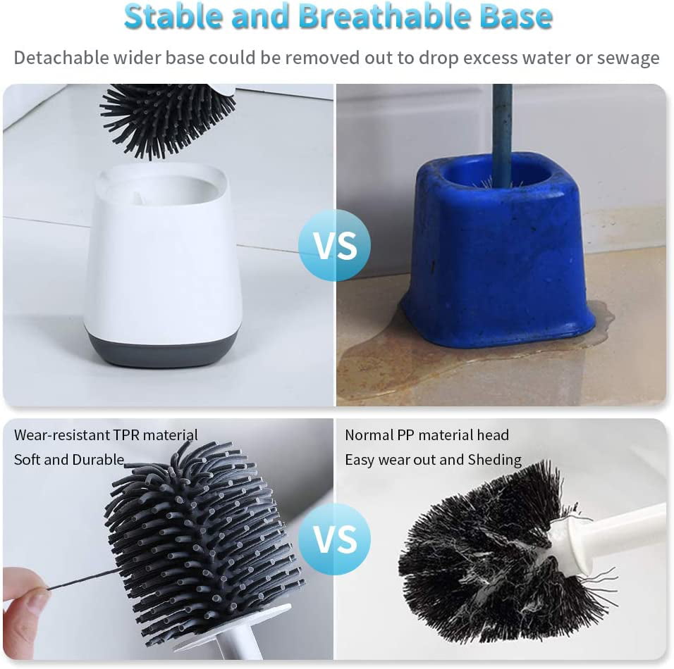 AOMBOO Toilet Brush and Holder Set， Bathroom Toilet Bowl Brush and Caddy Cleaning Brush with Holder Silicone Bristles and TPR Soft Bristle