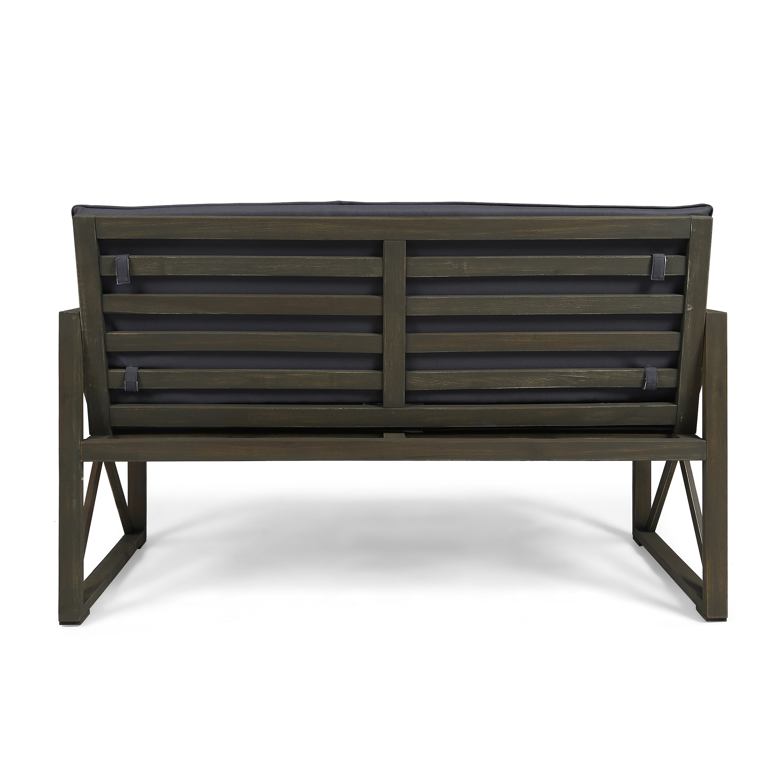 Hazel Outdoor Acacia Wood Loveseat with Coffee Table Set with Cushions