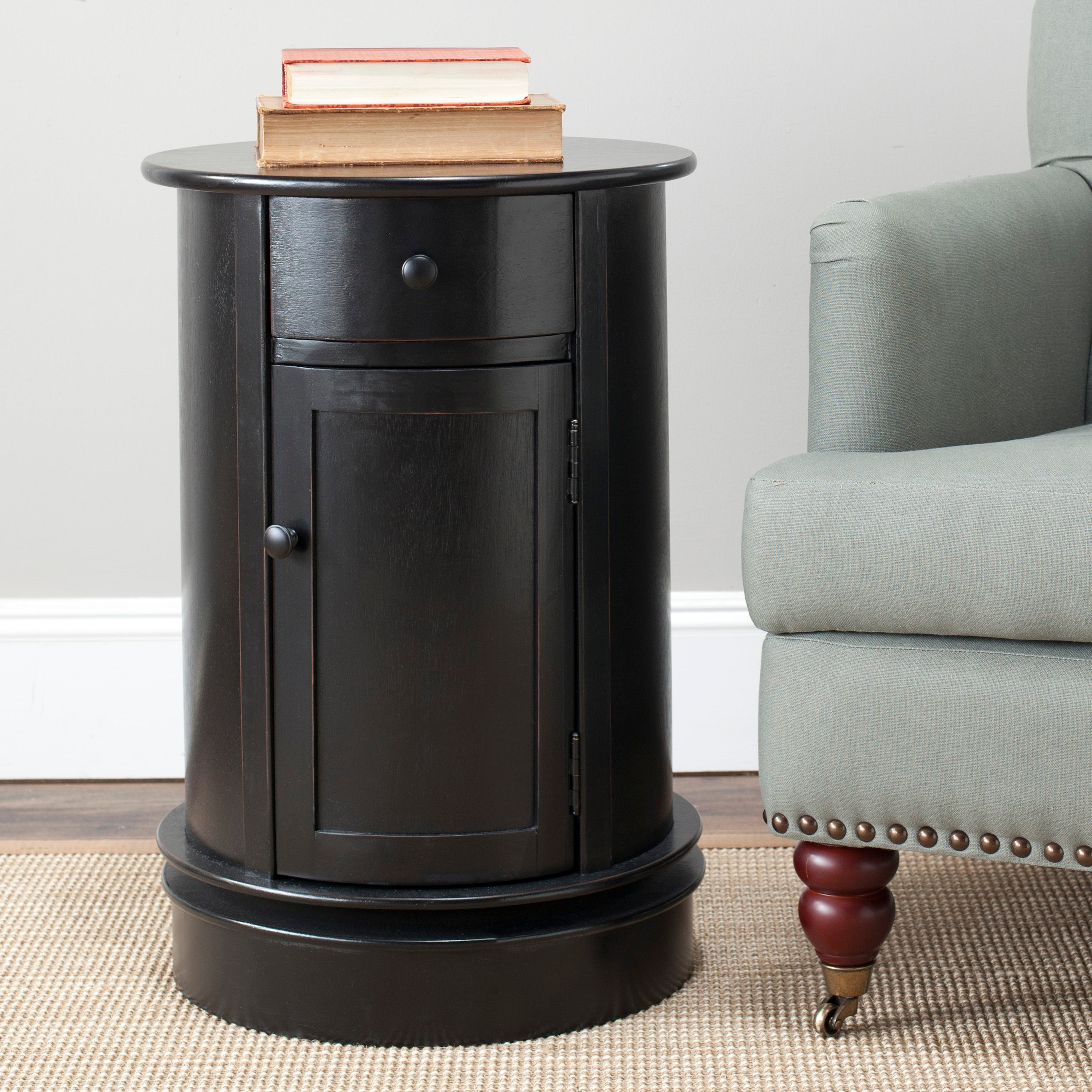 SAFAVIEH Cape Cod Black Swivel Storage Accent Table - 17.7