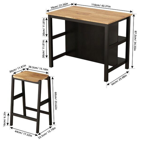 3 PCS Dining Table Set for 2 with Two Open Shelves