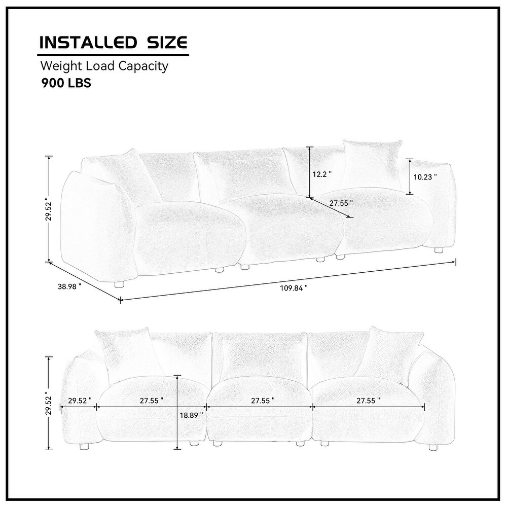 Modern Comfy Cloud Couch 3 Seater Sofa  Living Room Long Sofa with Piilow