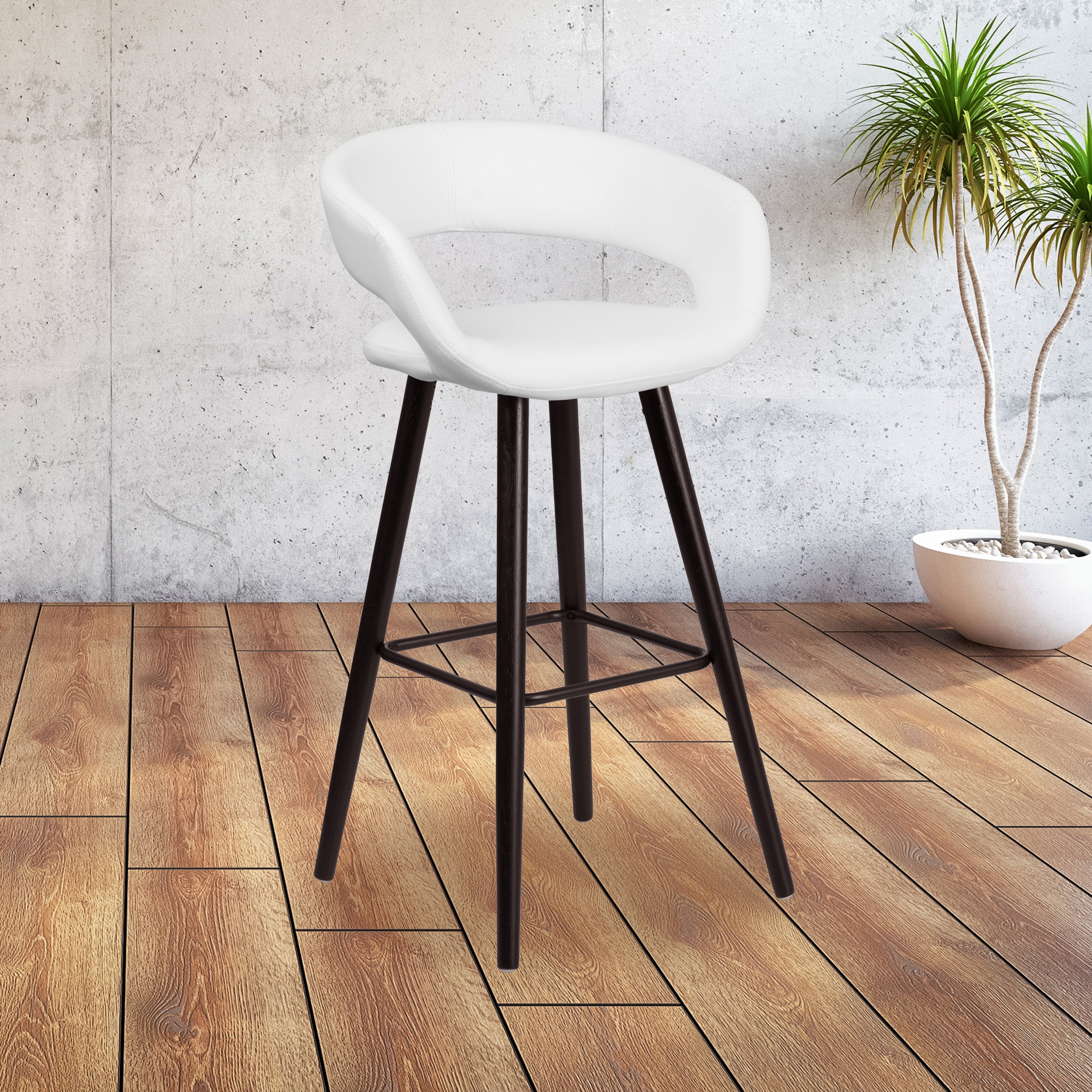 Flash Furniture Kelsey Series 24'' High Contemporary Cappuccino Wood Counter Height Stool in White Vinyl