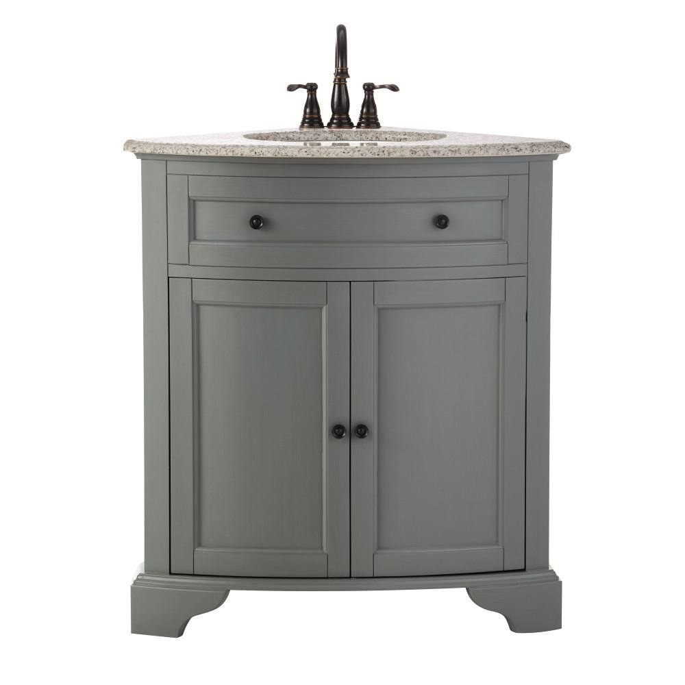 Home Decorators Collection Hamilton 31 in. W x 23 in. D Corner Bath Vanity in Grey with Granite Vanity Top in Grey with White Sink 10809-CS30H-GR