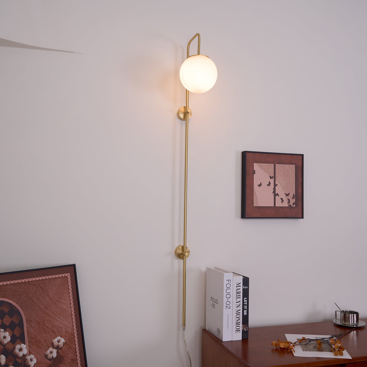 Globe Brass Plug-in Wall Sconce