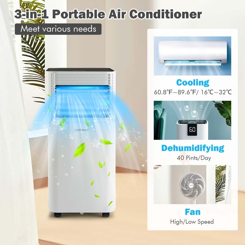 8000 BTU 3-in-1 Portable Air Conditioner Air Cooler Fan Dehumidifier with 4 Modes & 2 Speeds, Remote Control