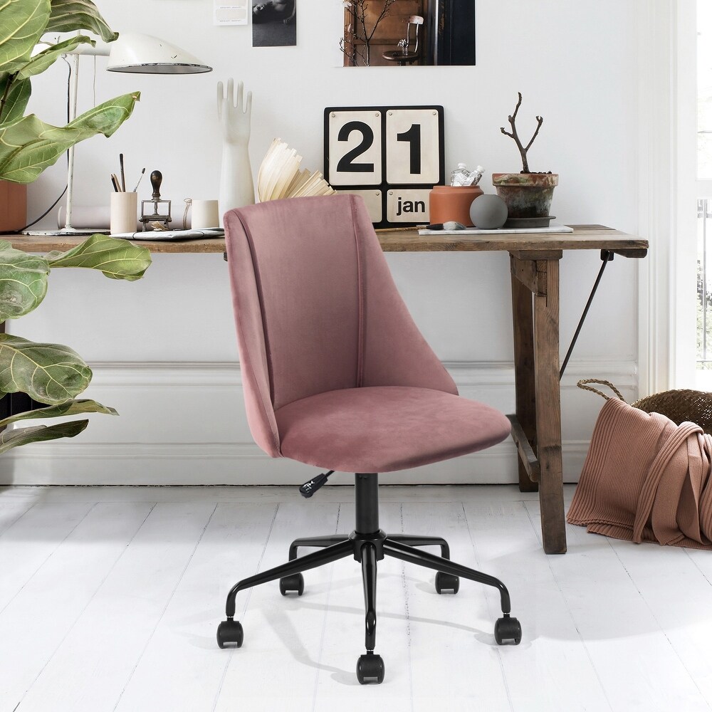 Velvet Upholstered Vanity Chair  Office Chair with Rolling Swivel