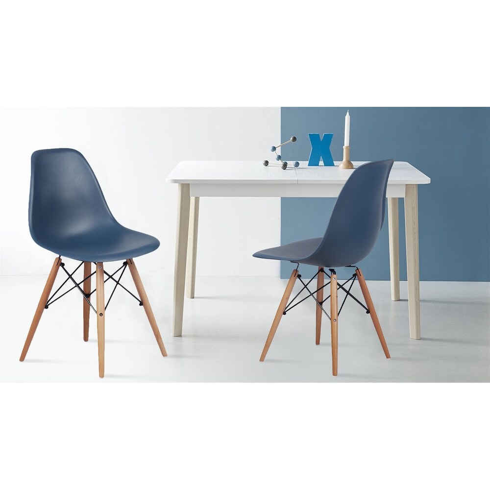 Armless plastic Side Dining Chair with Wood Legs Set of 2