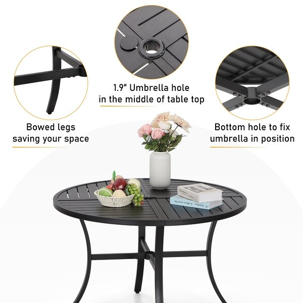 5Piece Patio Dining Sets，4 Swivel chair with Alu Frame and Breathable Textilene Sling Fabric and 1 Round Metal Table