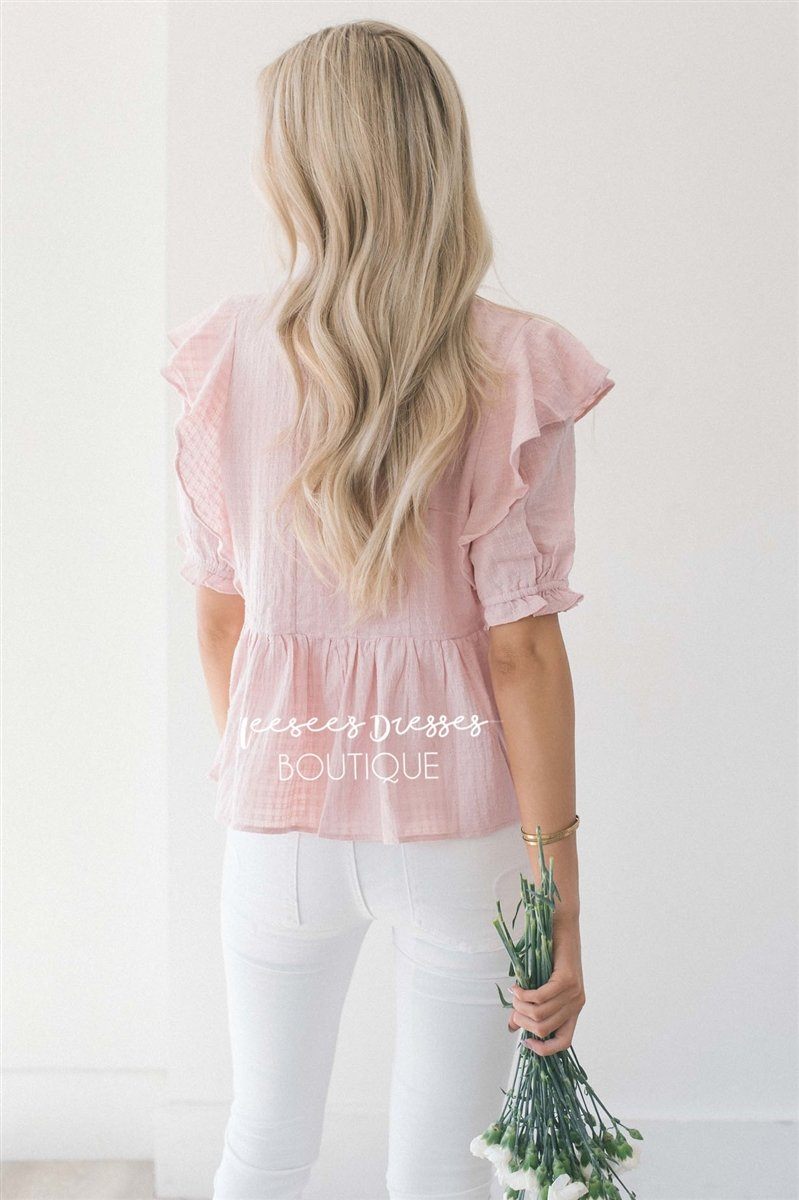 Embroidered Peplum Ruffle Sleeve Top